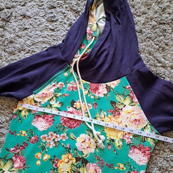 Vanilla Bay Floral Mini Dress with Hood - Teal and Purple - Picture 12 of 13